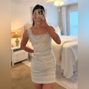 fab'rik One Shoulder White Sequin Dress